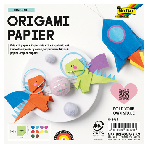 Origami Papier Folia 70GR 15X15CM 500 Vel Assorti Kleuren