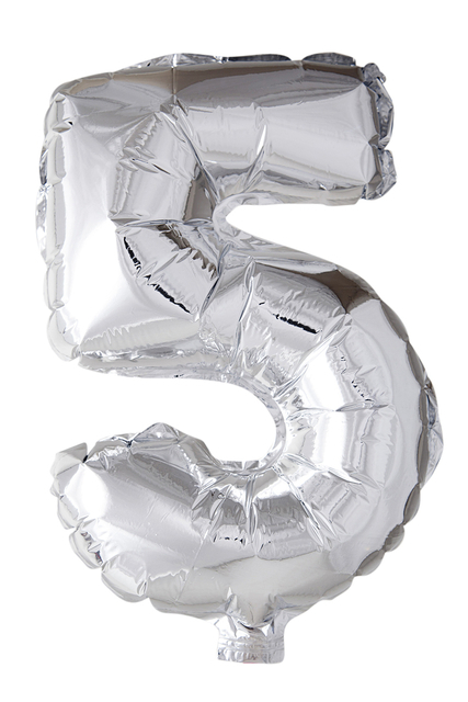 Folie Ballon '5' Zilver 40 CM