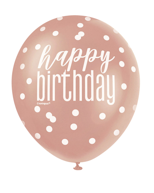 Ballonnen Rose Gold Glitz 'Happy Birthday' 30CM 6st.