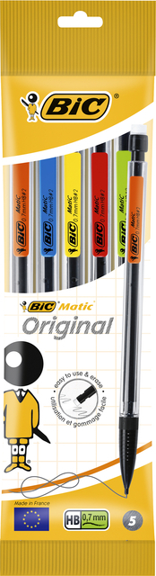 Vulpotlood Bic Matic Original HB 0.7MM Assorti Zak À 5 Stuks