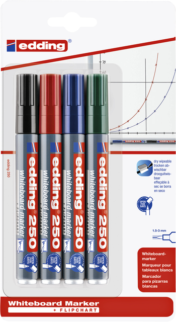 Whiteboardmarker Edding 250 Rond 1.5-3MM Assorti Blister À 4 Stuks