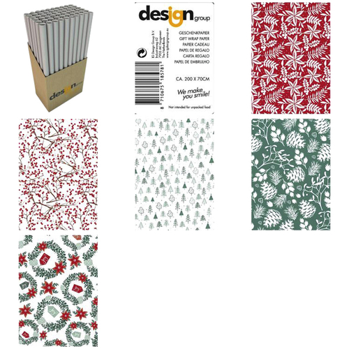 Inpakpapier Kerst White Kraft Rustic Earth 200X70CM Assorti