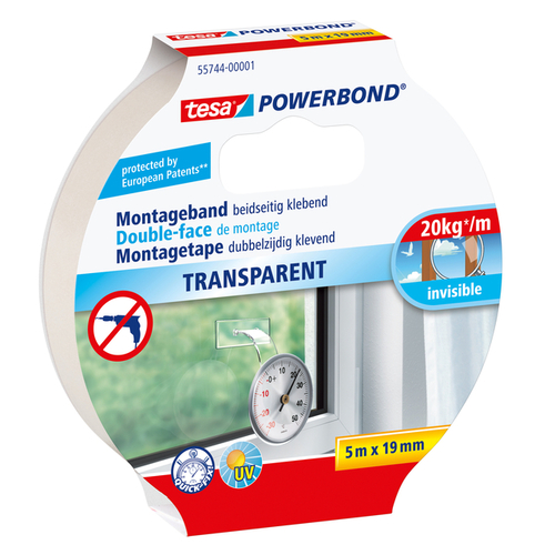 Montagetape Tesa® Powerbond Dubbelzijdig 5MX19MM Transparant