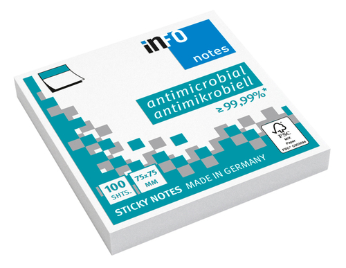 Memoblok Info Notes Antimicrobiëel 75X75MM Wit