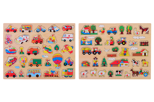 Houten Knopjespuzzel ± 45X35 CM. 2 Assorti