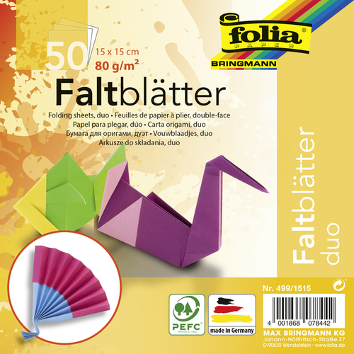 Vouwblaadjes Folia 80GR 15X15CM 50 Vel 2-Zijdig 10 Duo Kleuren