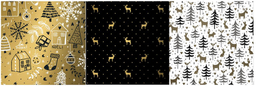 Cadeaupapier Kerst 3-Pak Zwart-Goud-Wit