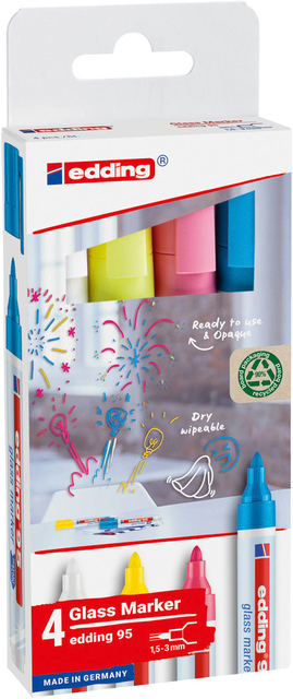 Viltstift Edding 95 Glasbord Rond 1.5-3MM Incl Wit Assorti 4 Stuks