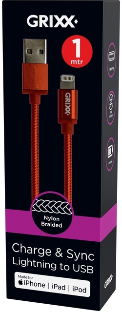 Kabel Grixx 8-Pin Usb Apple 1M Rood