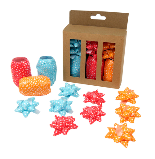 Krullint En Strik Rood/Oranje/Blauw 12 Stuks