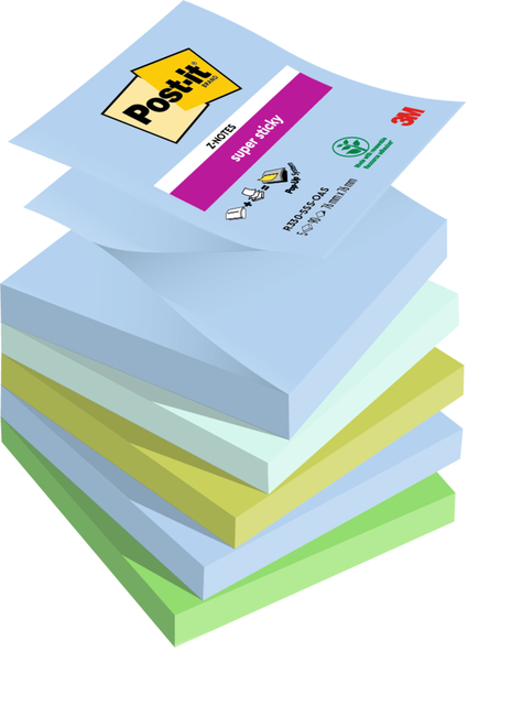 Memoblok Post-It Z-Notes R330 Super Sticky 76X76MM Oasis 5 Stuks