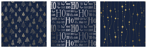 Cadeaupapier Kerst 3PK Blauw-Goud-Zilver