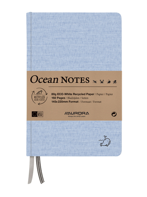 Notitieboek Aurora Ocean A5 192BLZ Lijn 80GR Linnenstructuur Kaft Blauw
