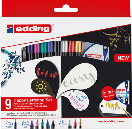 Brushpen Edding 1340 Happy Lettering Assorti Set À 9 Stuks