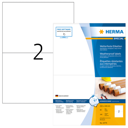 Etiket Herma 10774 210X148MM Weerbestendig Wit 160Stuks