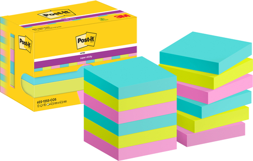 Memoblok Post-It 622 Super Sticky 47,6X47,6MM Cosmic 12 Stuks