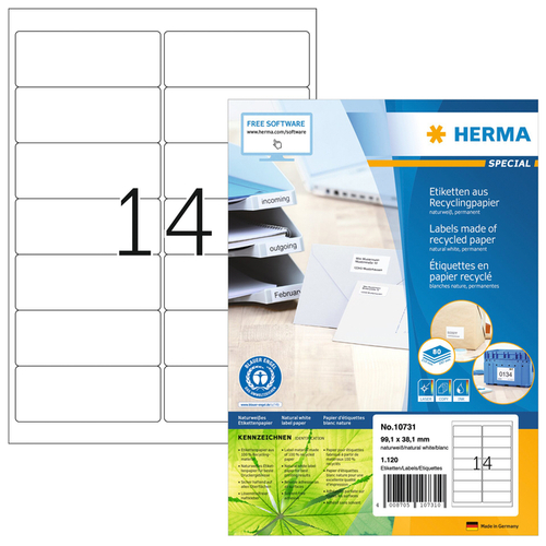 Belang Gedachte tekst Etiket Herma Recycling 10731 99.1X38.1MM 1120Stuks Wit | Kantoorartikel |  1421070 | Bruna