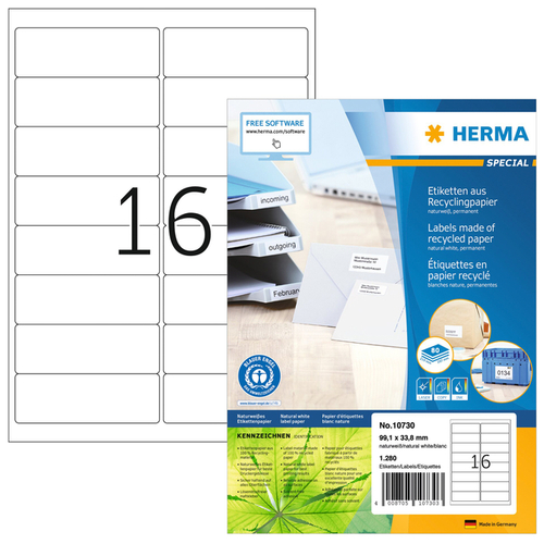 Etiket Herma Recycling 10730 99.1X33.8MM 1280Stuks Wit