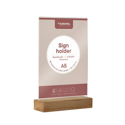 Kaarthouder Europel A5 Acryl Met Houten Voet