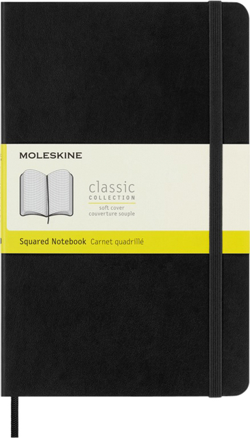Notitieboek Moleskine Large 130X210MM Ruit 5X5MM Soft Cover Zwart
