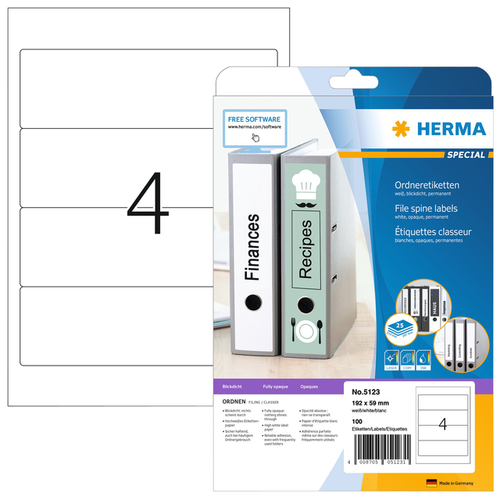 Rugetiket Herma 5123 192X59MM Zelfklevend Wit 100 Etiketten