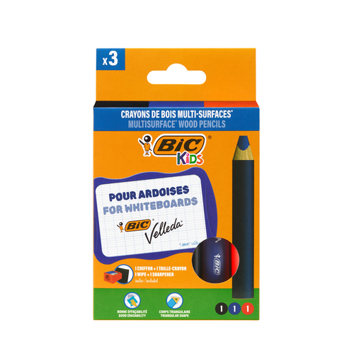 Whiteboardpotlood Bickids Multi Surface + Puntenslijper/Doekje Ass 3st