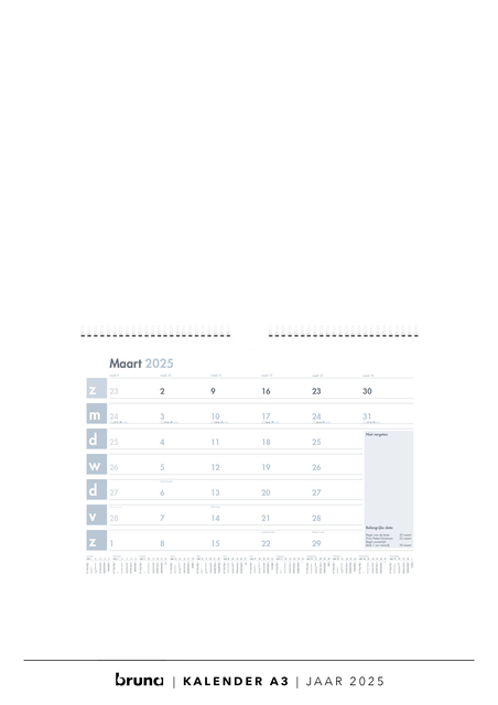 Kalender 2025 A3 Maand - Basis Wit