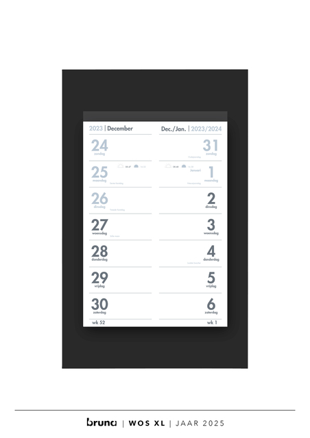 Kalender 2025 XL Schild 2WK PVC - Basis Zwart