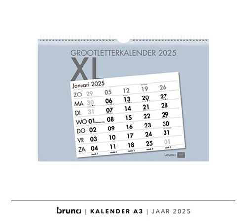 Kalender 2025 A3 Maand GL - Basis Wit