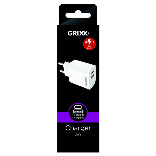 Charger Grixx 1 X Usb-A 1 X Usb-C PD Wit