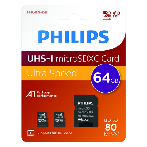 Geheugenkaart Philips Micro SDXC Class 10 Uhs-I U1 64GB 2 Stuks