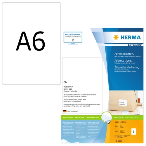 Etiket Herma 8689 105X148MM Premium Wit 800 Etiketten
