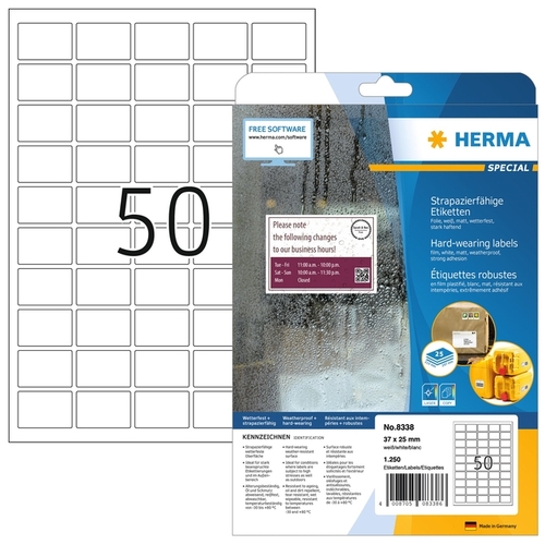 Etiket Herma 8338 37X25MM Weerbestendig Wit 1250 Etiketten