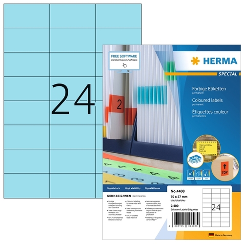 Etiket Herma 4408 70X37MM Blauw 2400 Etiketten