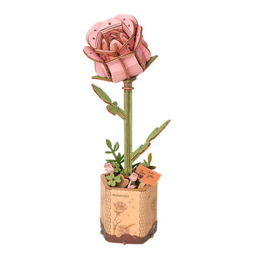 Robotime Pink Rose. Diy 3D Kit. Houten Miniatuur. TW041. Artbizniz