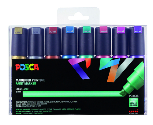 Verfstift Posca PC8K Breed Schuin Metallic Assorti Set À 8 Stuks