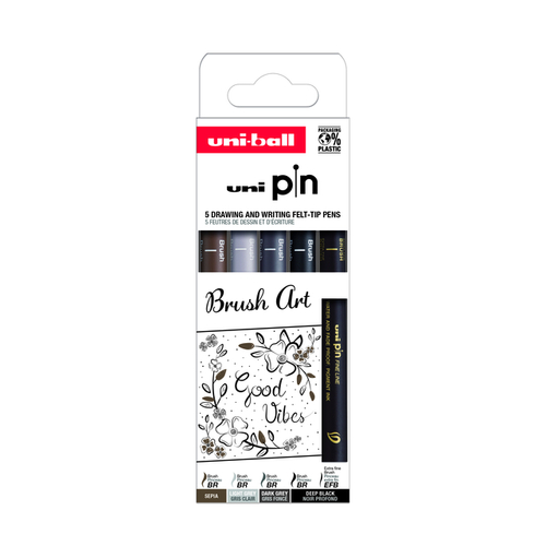 Fineliner Uni-Ball Pin Brush Art Set À 5 Stuks Assorti