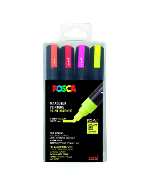 Paintmarker Uni Posca PC5M Medium Fluor Assorti Set À 4 Stuks