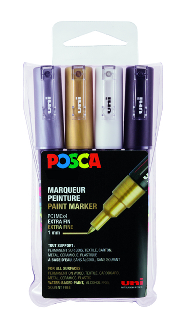 Paintmarker Uni Posca PC1MC Extra Fijn Assorti Set À 4 Stuks