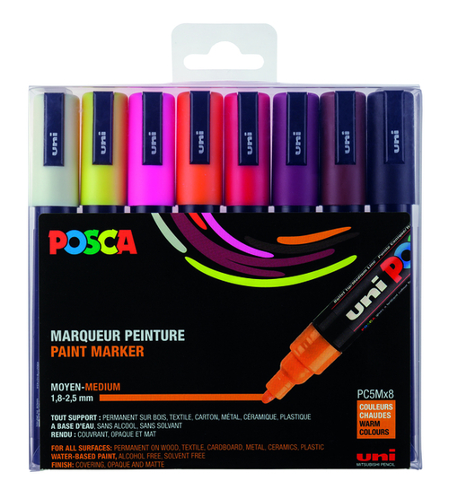 Paintmarker Uni Posca PC5M Medium Warm Assorti Set À 8 Stuks