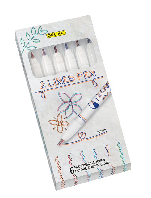 Fineliner Online 2-Lijnen Assorti Doos À 6 Stuks