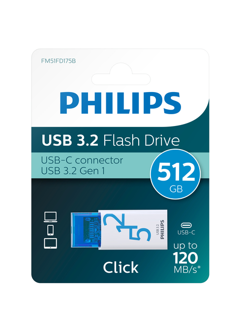 Usb Stick Philips Click Usb-C 512GB Ocean Blue