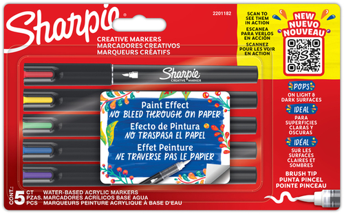 Creatieve Marker Sharpie Brushpunt Assorti Blister À 5 Stuks