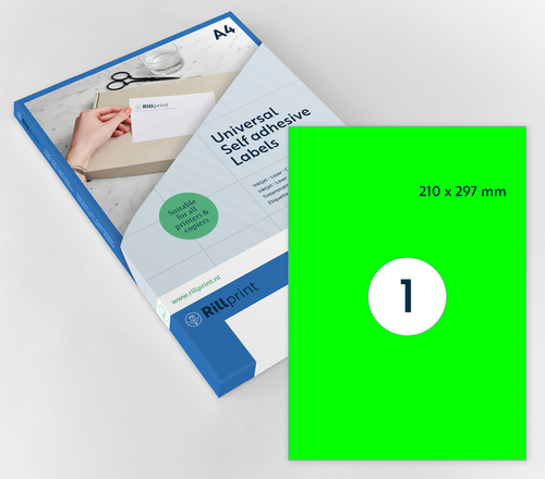 Etiket Rillprint 210X297MM Fluorgroen 100 Etiketten