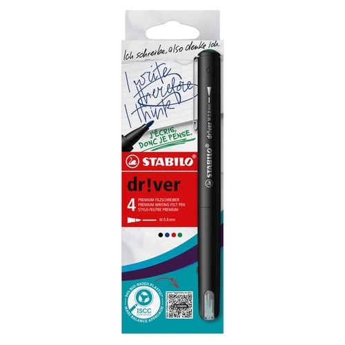 Fineliner Stabilo Dr!Ver Medium Assorti 4 Stuks