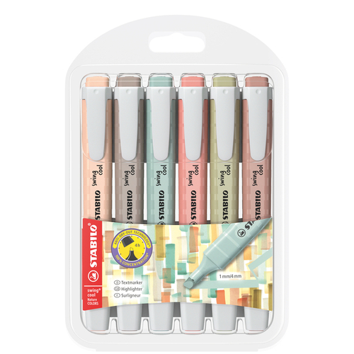 Markeerstift Stabilo Swing Cool Nature Colors Assorti 6 Stuks