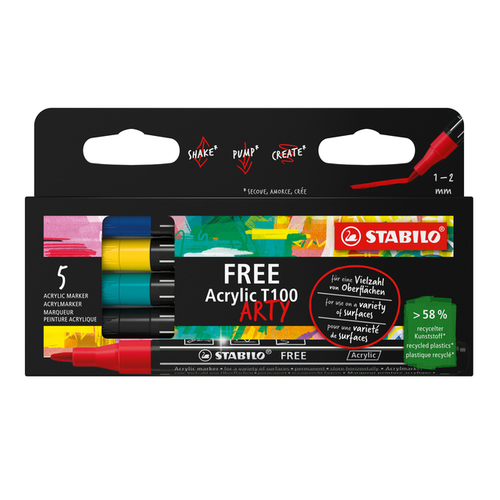 Acrylmarker Stabilo Free Acrylic T100 Royal Assorti 5 Stuks