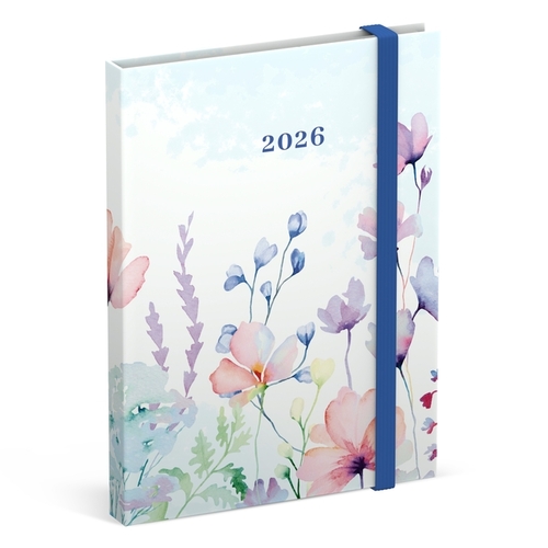 Agenda 2026 Lannoo 110X150 Flowers Watercolour 7Dagen/2Pagina's Blauw