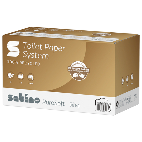 Toiletpapier Satino JT3 Puresoft Systeemrol 2-Laags 100M Naturel 307140