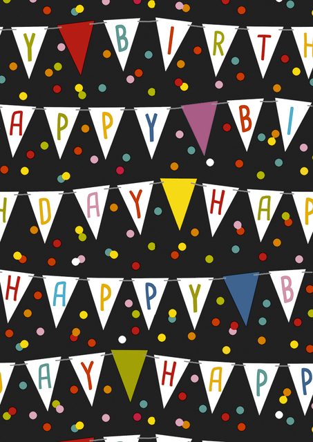 Cadeaupapier Verjaardag Vlaggen ZW 200X70CM 80GR